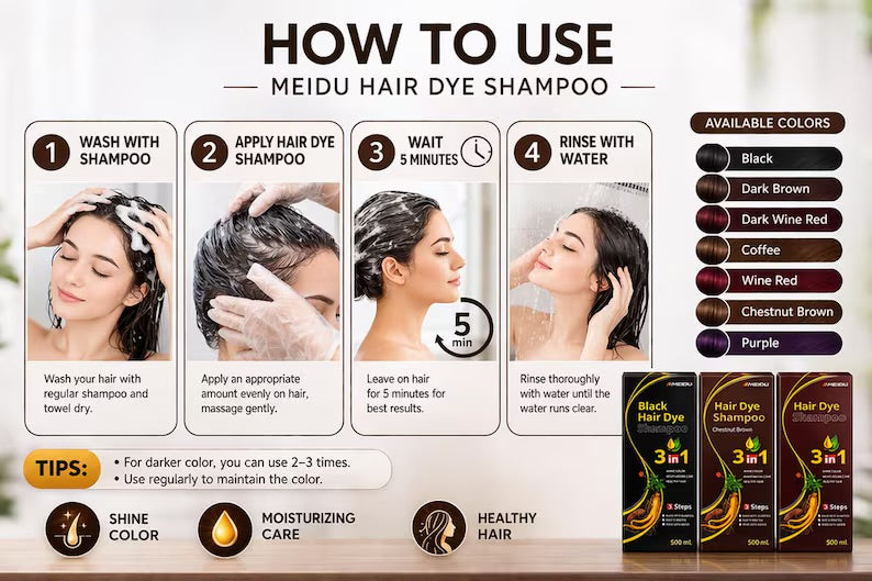 MEIDU Hair Dye Shampoo 3-in-1 Color Shampoo for Men & Women Cont. 500ml - Black
