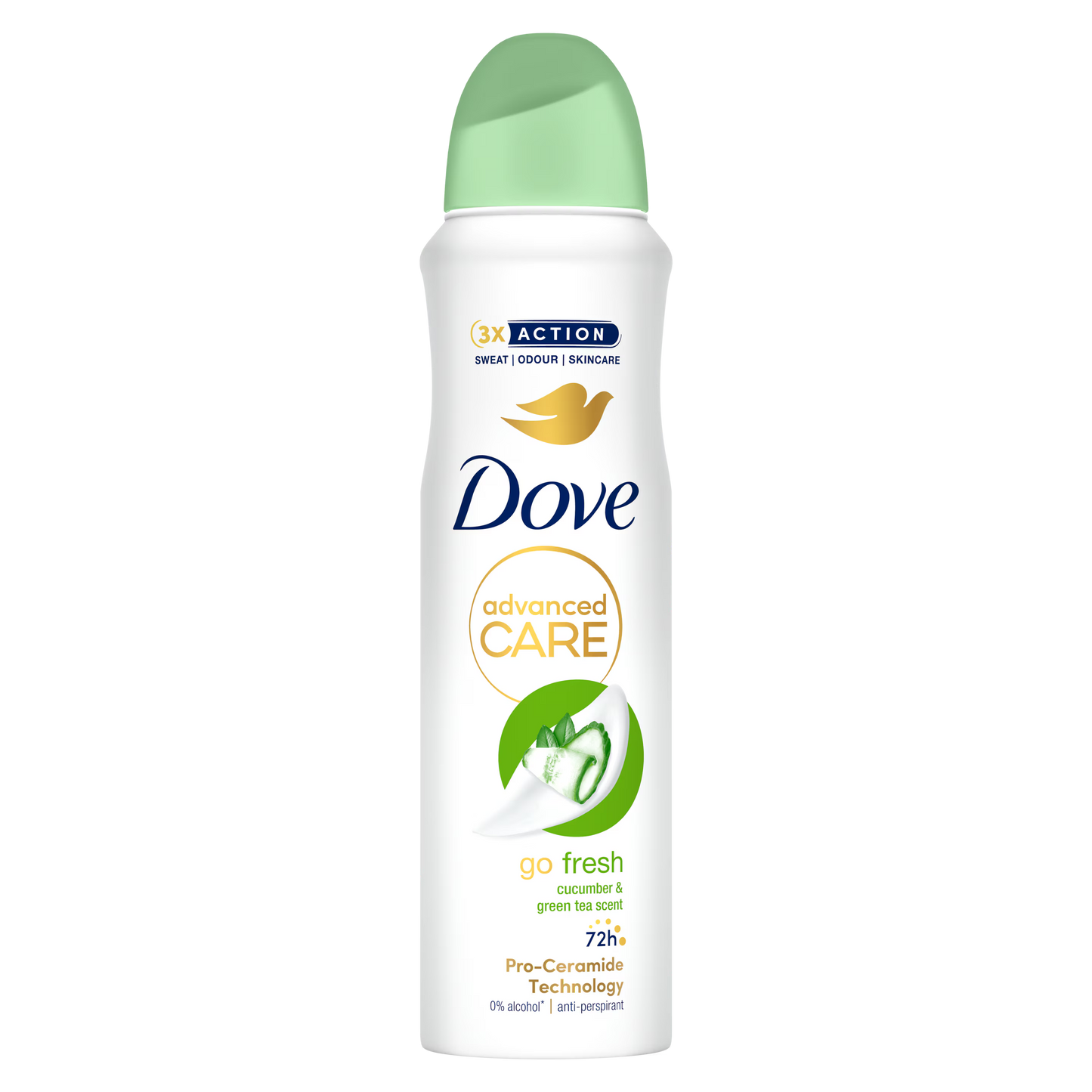 Dove advanced care deodorant spray on a white background