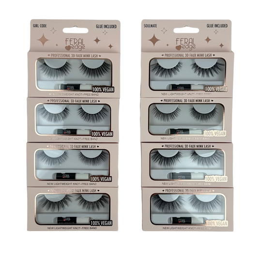 Mixed 12pc Set - Feral Edge 3D Faux Mink Lashes with Lash Glue
