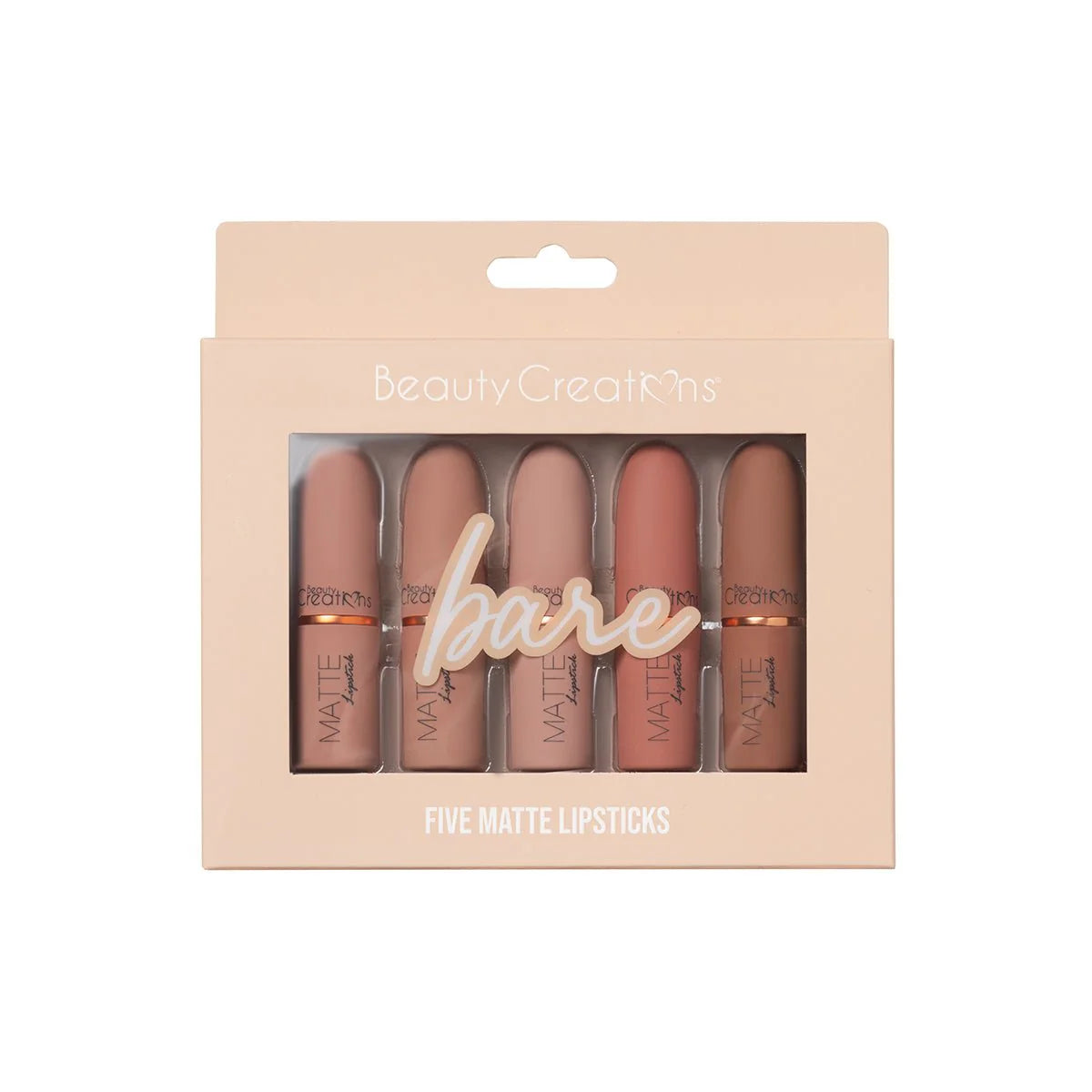TJLS1-Set Beauty Creations Bare Five Matte Lipsticks Set.
