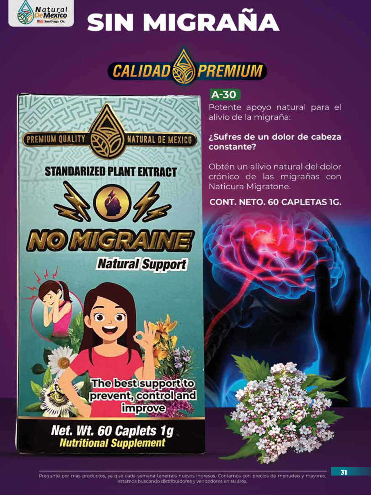 A-30 Sin Migraña Soporte Natural Cont. 60 Capletas