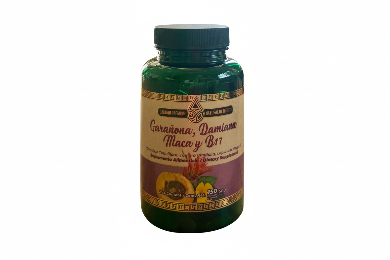 Garañona, Damiana, Maca y B17 Suplemento Alimenticio Cont. 150 Capsulas
