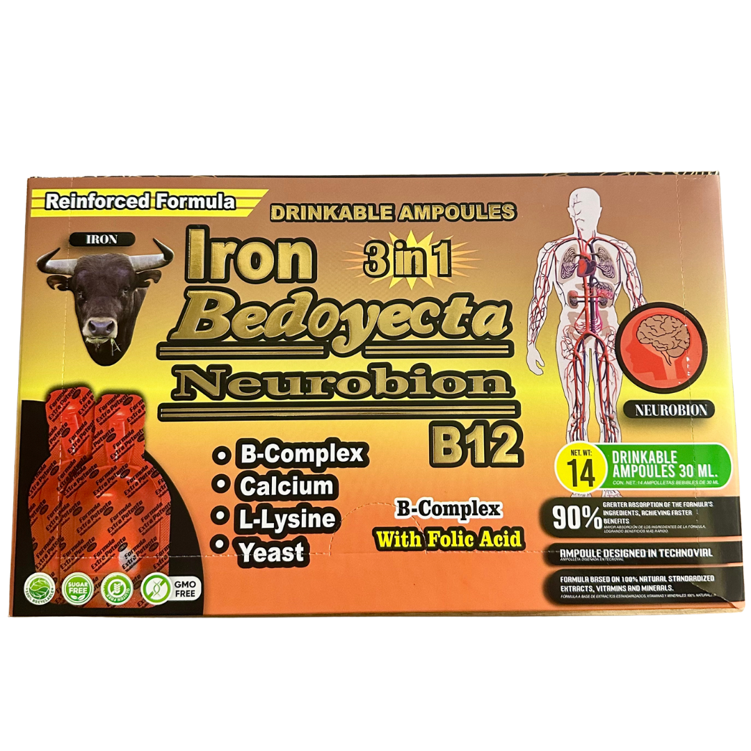 Natural de Mexico Ampolletas Bebibles Iron Bedoyecta 3 en 1 Cont. 14 Ampolletas