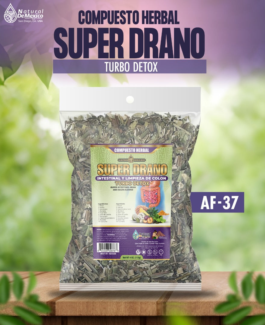 AF-37 Super Drano Intestinal y Limpieza de Colon, Compuesto Herbal Turbo Detox 4oz