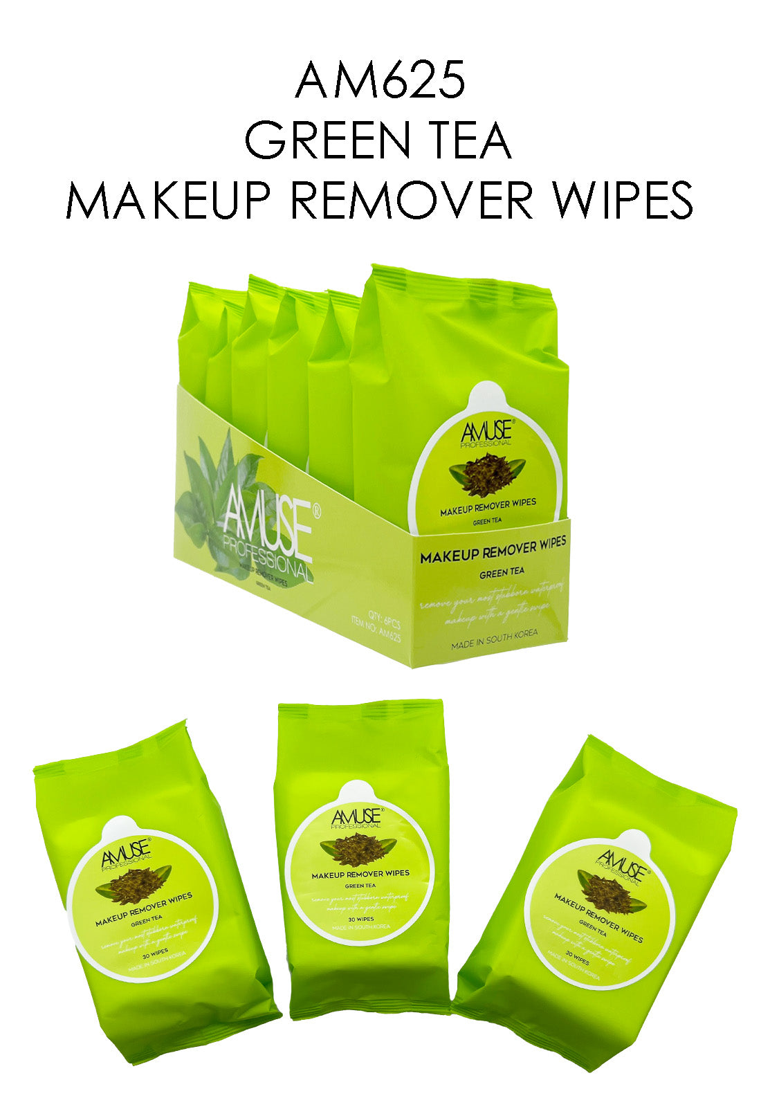 AM625 Amuse Green Tea Makeup Remover Wipes Display