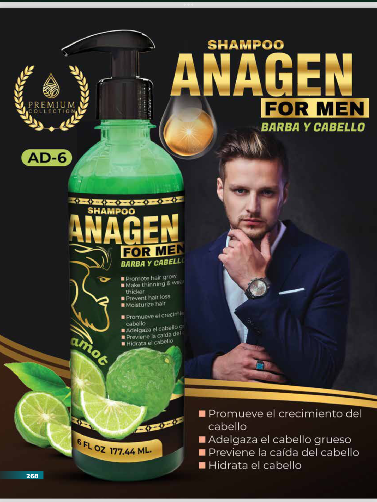 AD-6 Shampoo Anagen Para Barba Y Cabello De Hombres