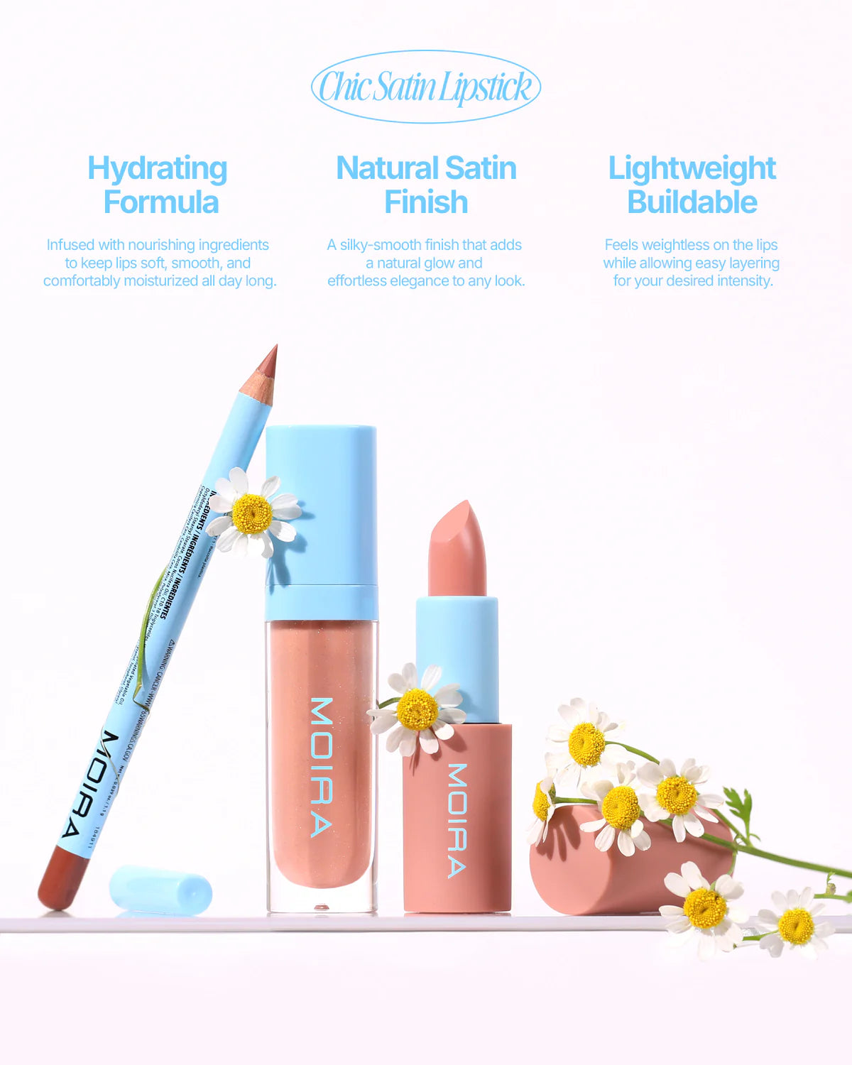 Moira Chic Satin Lipstick (001, Chic Nude) 3PCS SET (PRE-SALE)