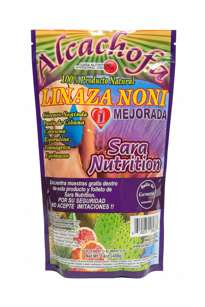 Alcachofa 100% Producto Natural Sara Nutrition " Linaza Noni Mejorada" 14oz