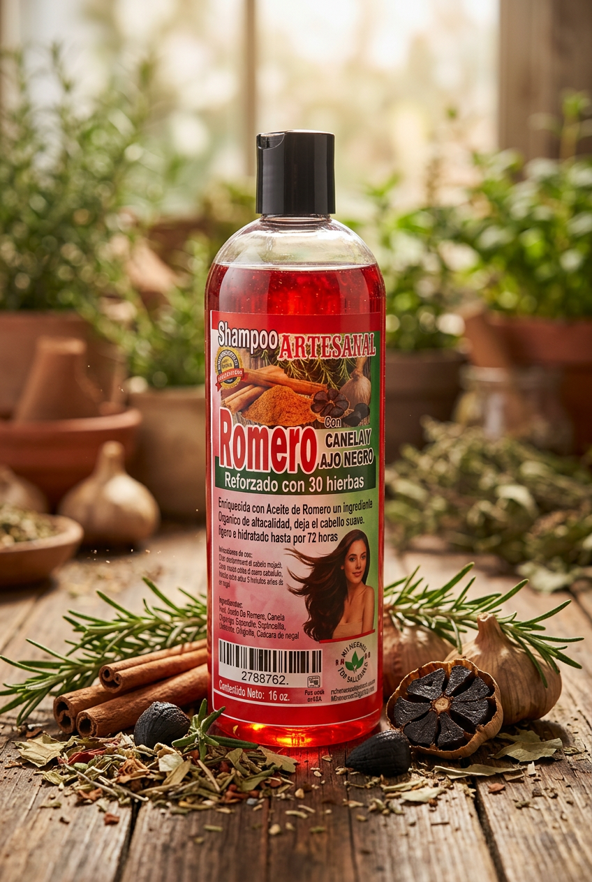 Shampoo Artesanal - Romero Con Canela Y Ajo Negro 16Oz