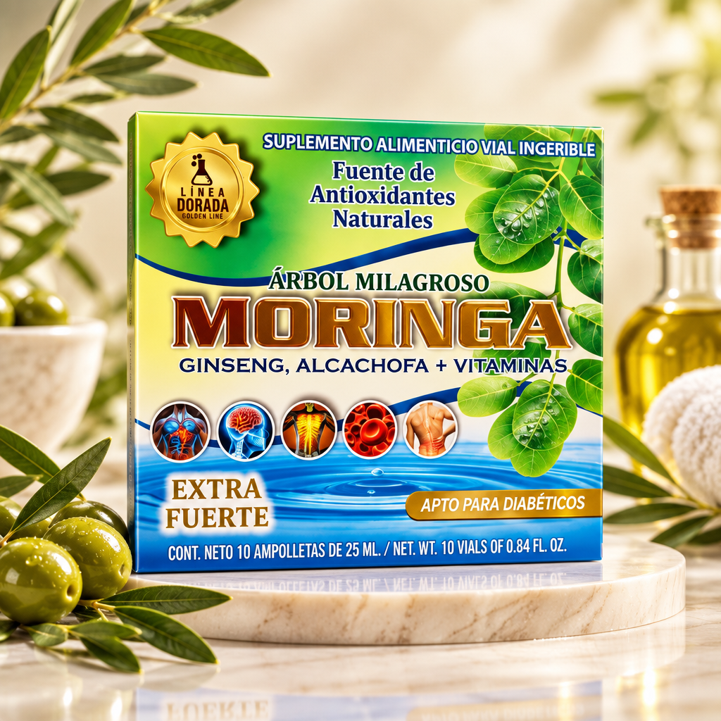 Suplemento Alimenticio Ampolletas " Moringa" Ginseng Alcachofa y Vitaminas 25ML
