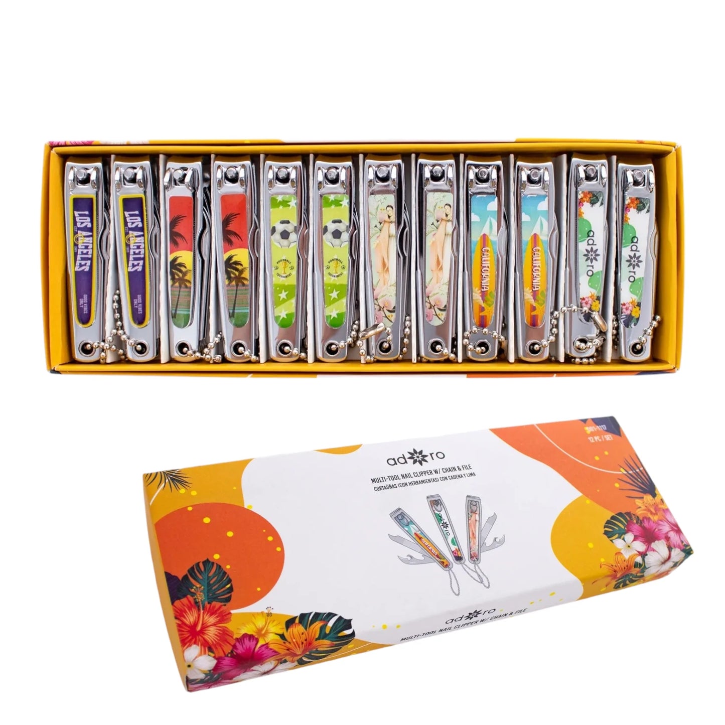001 - 1117 - Adoro Multi-Tool Nail Clipper W/ Chain & File 12PC