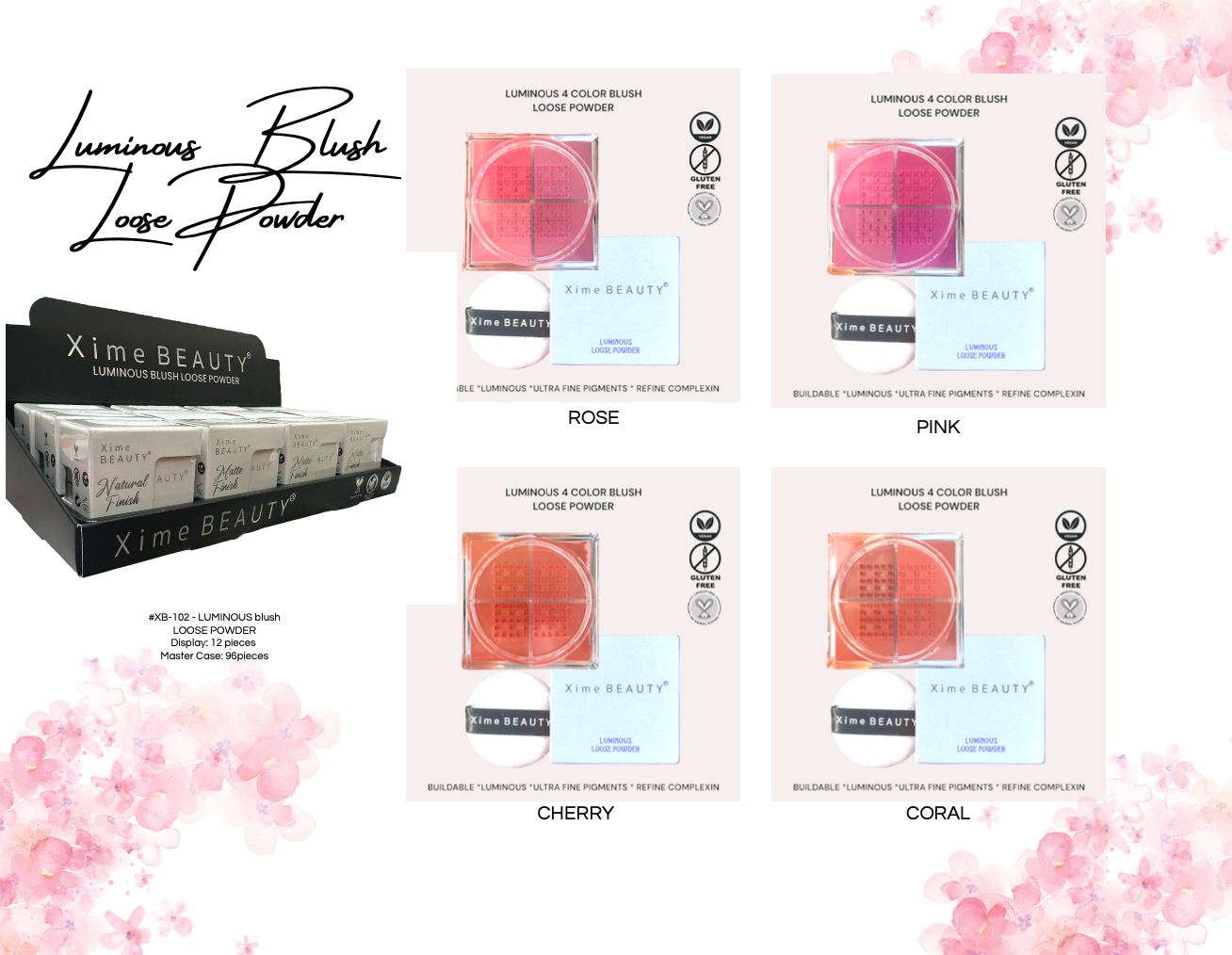 XB-102 Luminous 4 Color Blush Loose Powder Display