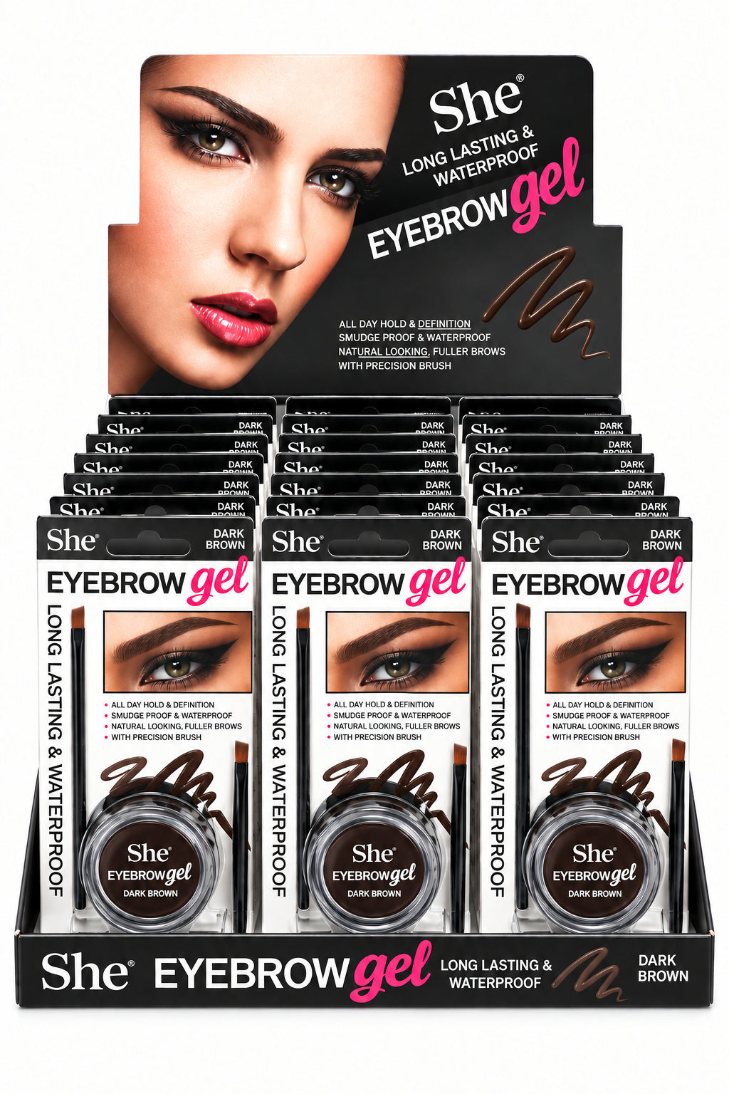EG104DBR S.HE Makeup Eyebrow Gel W/ Brush (Dark Brown ) 24PCS Display