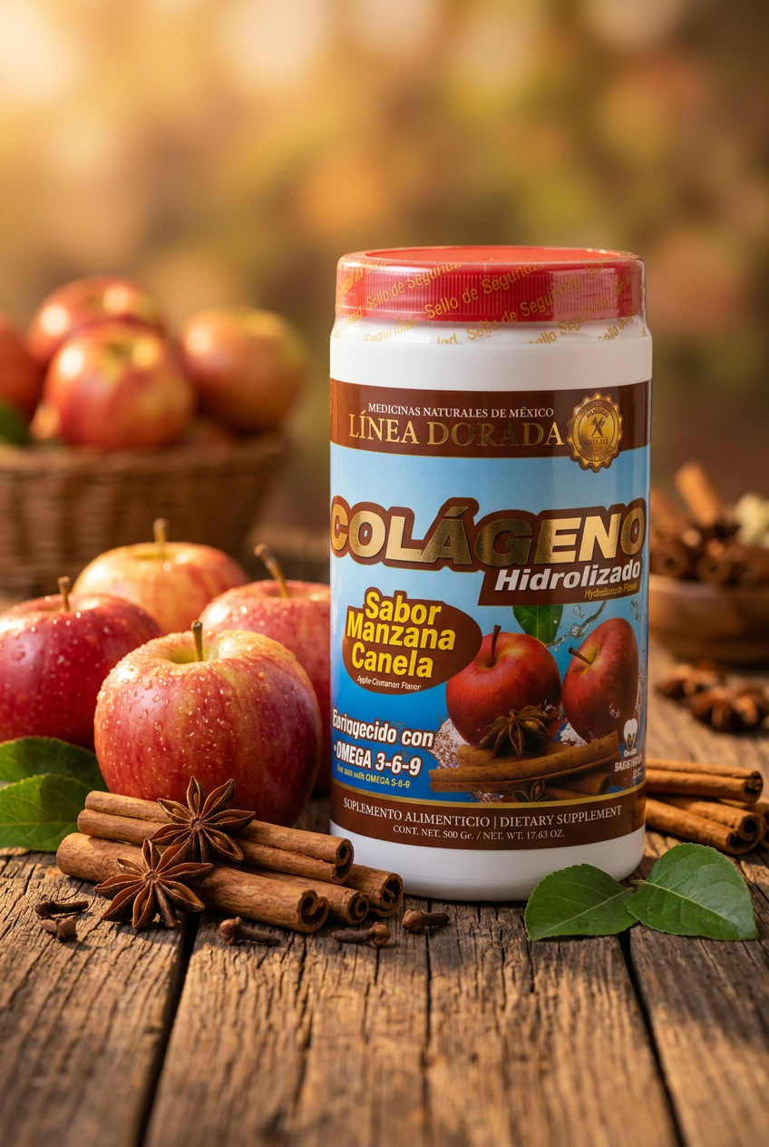 Suplemento Alimenticio Hidrolizado Enriquecido Con Omega 3-6-9 "Sabor Manzana Canela" 500GR