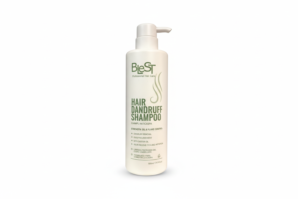 Blest Hair Dandruff Shampoo bottle on a white background