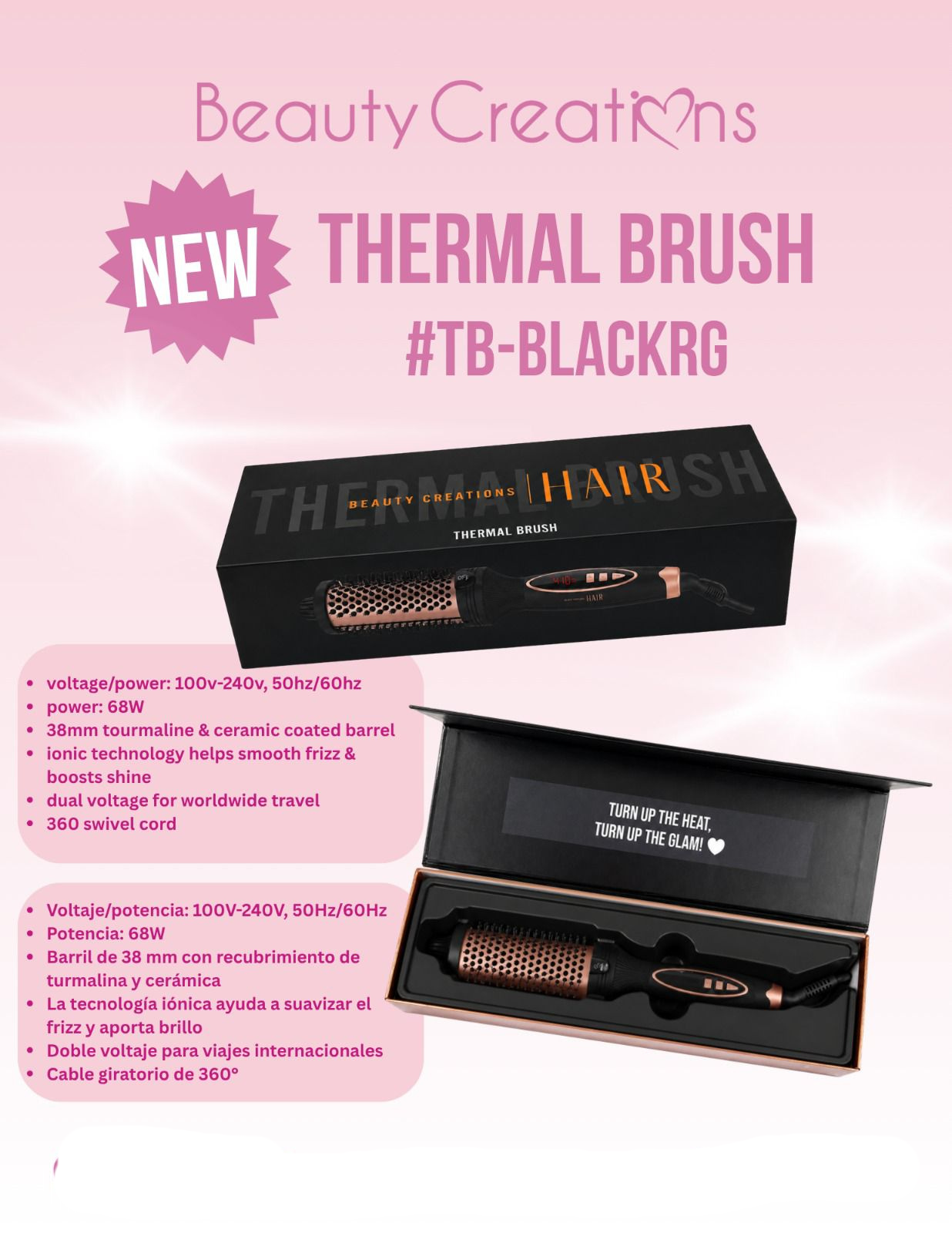#TB-BLACKRG Beauty Creations Thermal Brush - Black Rosegold 38MM