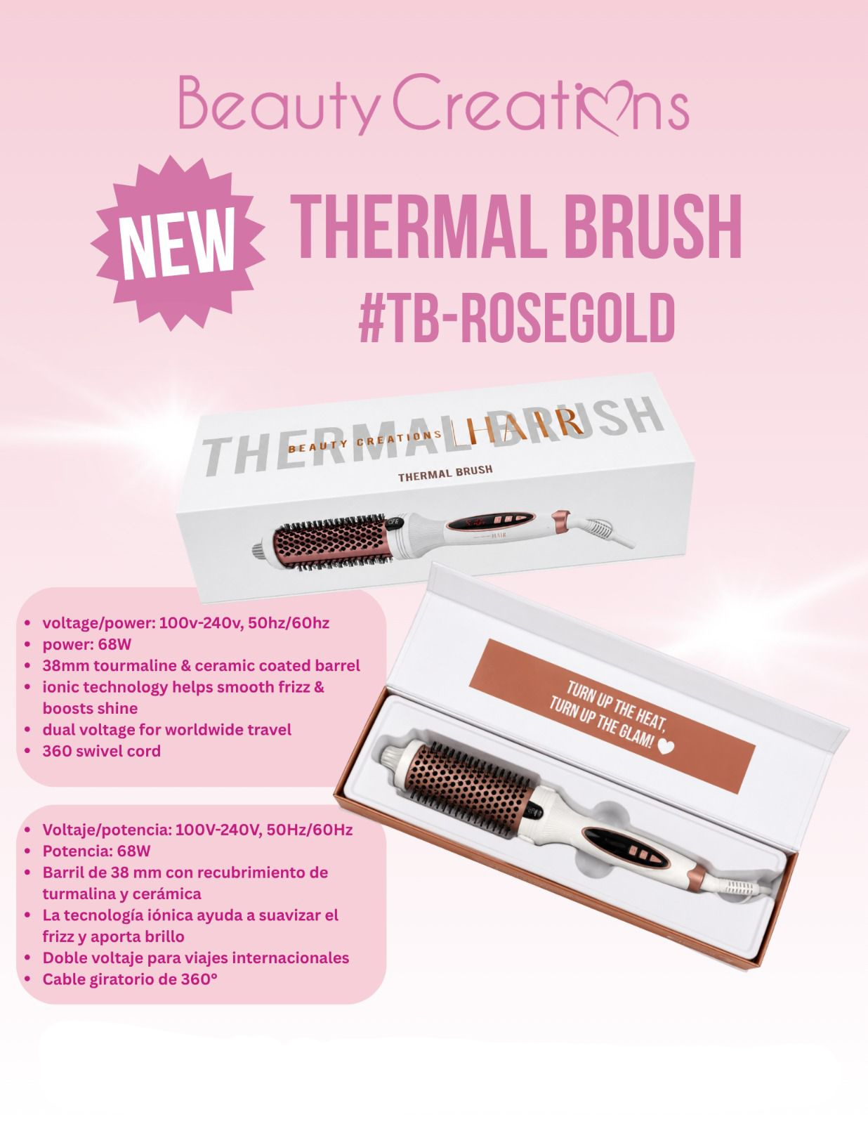 #TB-ROSEGOLD Beauty Creations Thermal Brush - Rose Gold 38MM