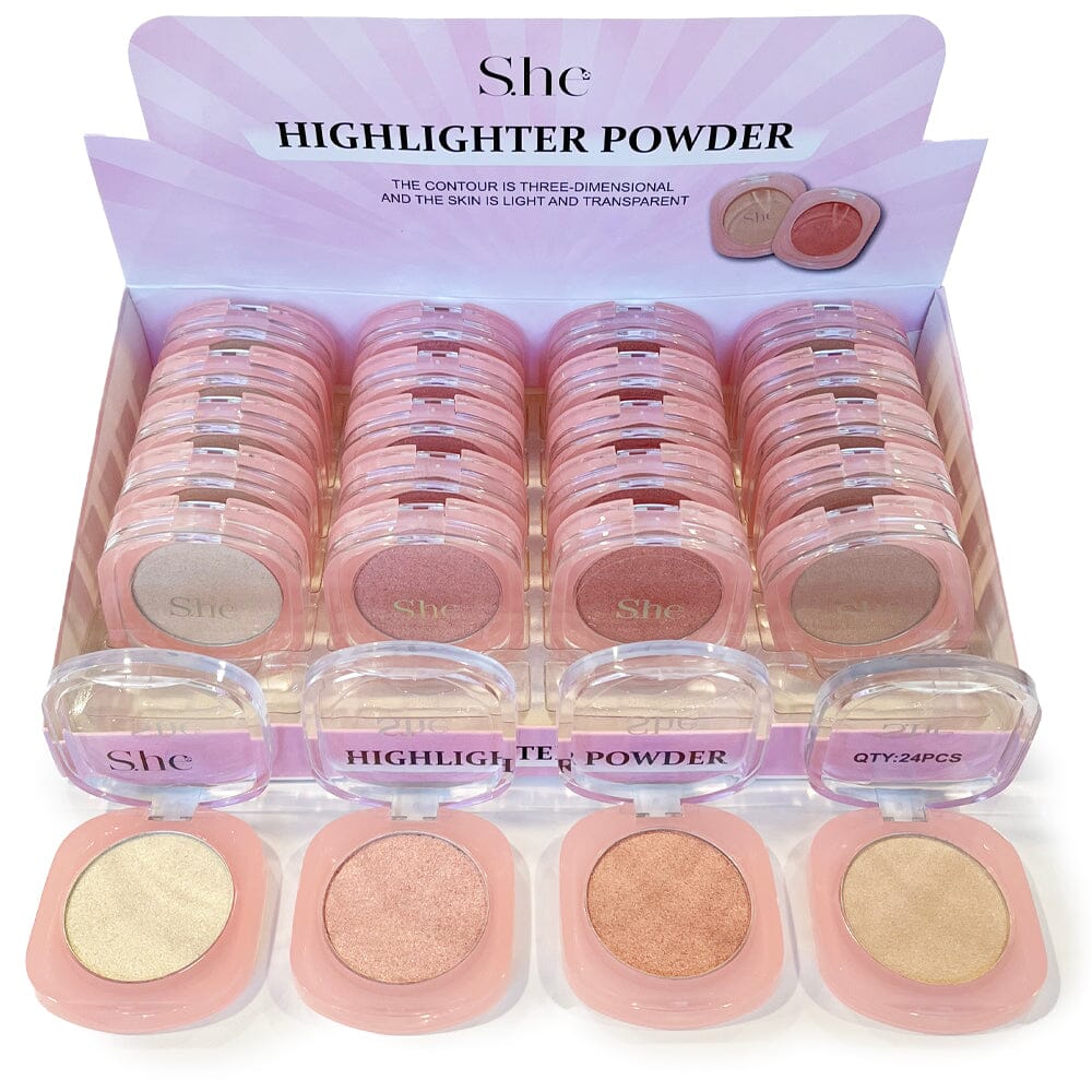 SHM-HP 1043 - S.he Makeup Highlighter Powder 4 Shade Assorted Display