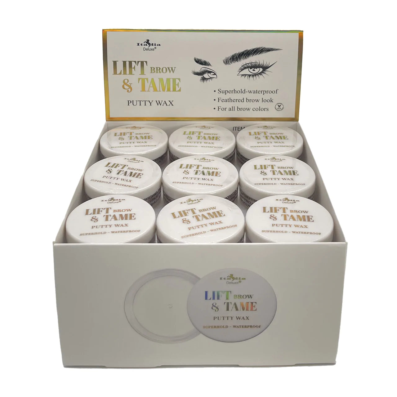 #BF820  Italia Deluxe Lift & Tame Brow Putty Wax Display