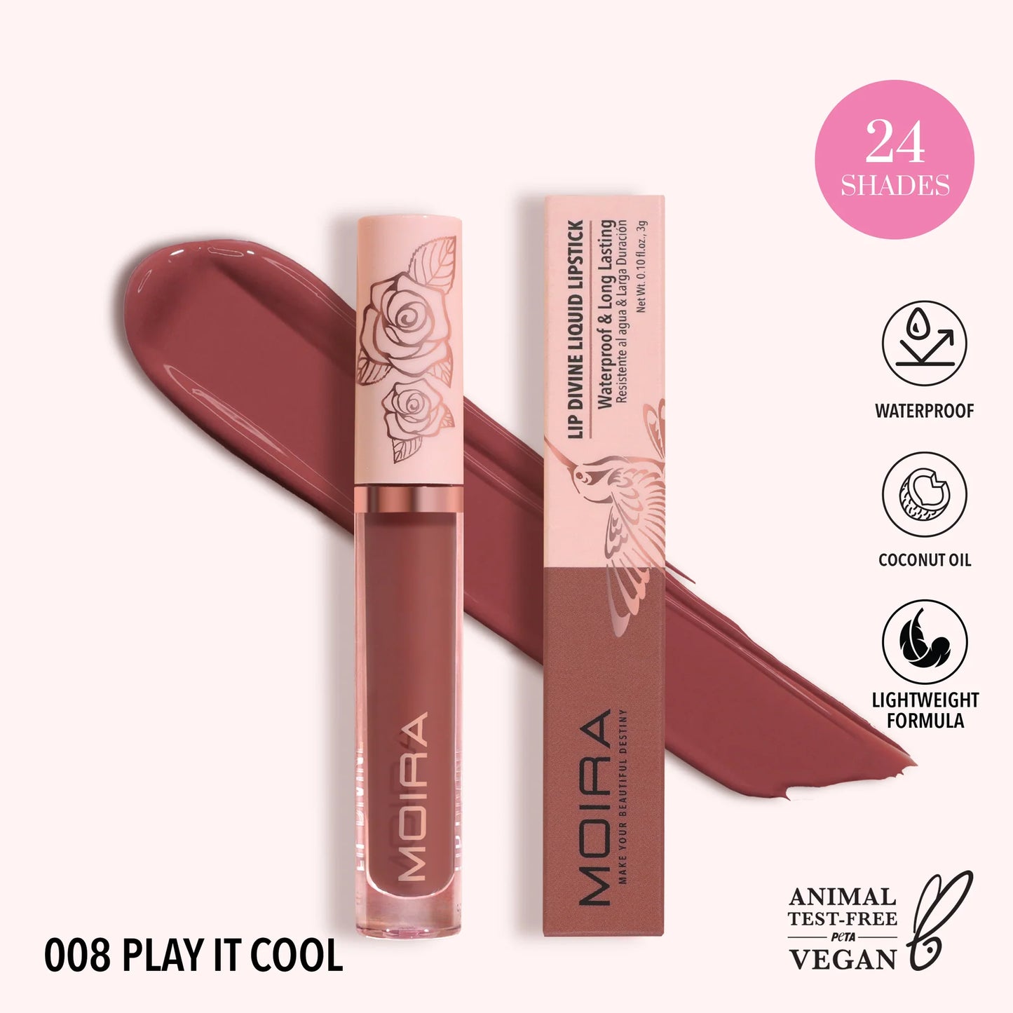 Lip Divine Liquid Lipstick (LDV008, Play It Cool) 3pc Bundle