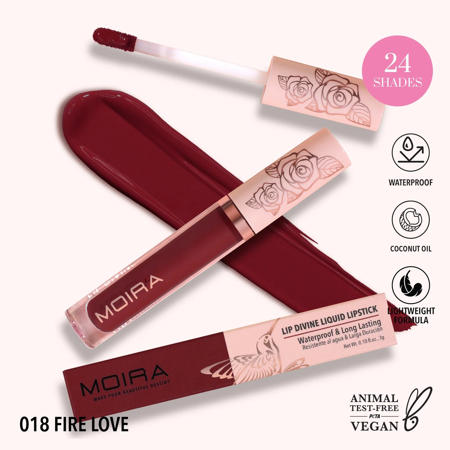 Lip Divine Liquid Lipstick (LDV018, Fire Love) 3pc Bundle
