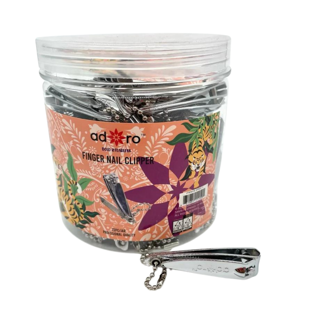 Adoro Curved Nail Clipper W/ Chain & Nail File 72pc Jar