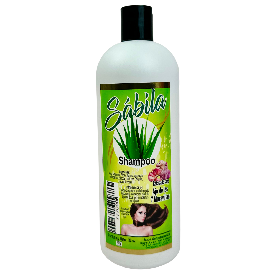 Shampoo Sábila Reforzado con  Ajo De Las 7 Maravillas.