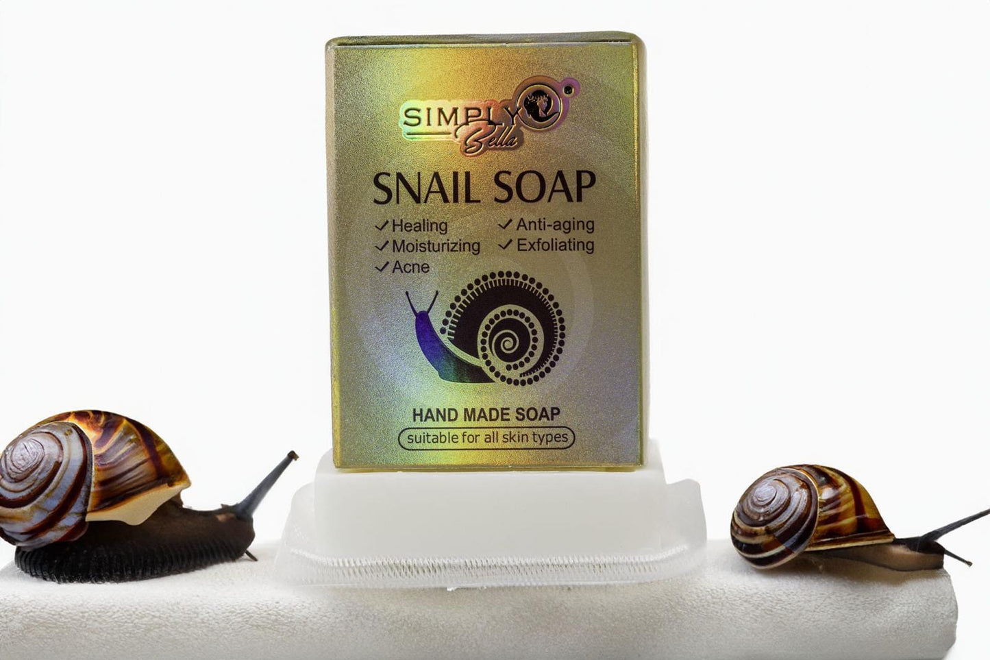 SIM014 Simply Bella Snail Healing Anti-Aging & Anti-Acne Soap Display