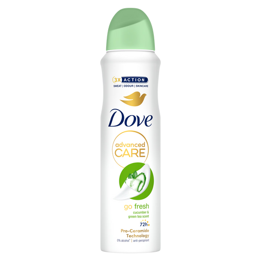 Dove advanced care deodorant spray on a white background