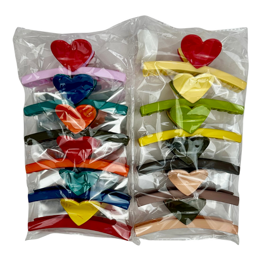 KCL-9659 Bicolor Heart Hair Clips 12pc Set