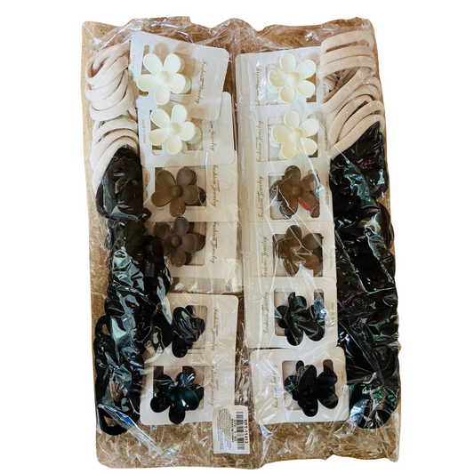 KPT-11412 Matte Flower Clips with Hair Ties 12pc Set