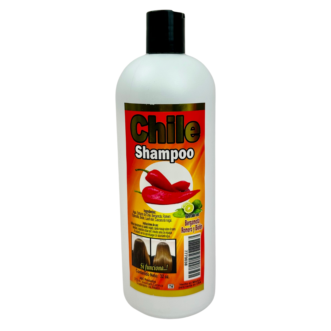 Chile Shampoo- 32 oz Con Romero, Biotin, Bergamota, Romero y Cascara  de Nogal