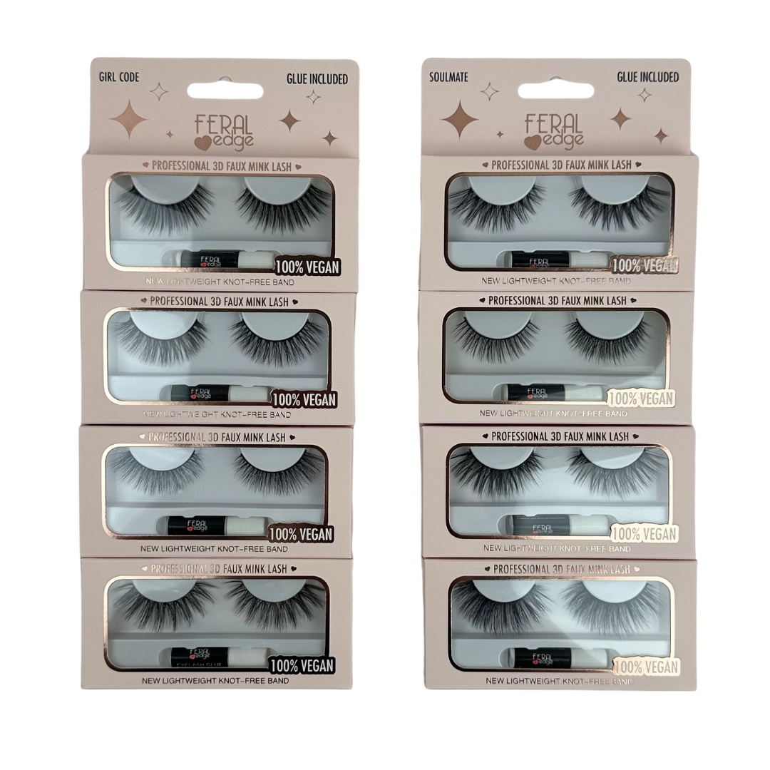 Mixed 12pc Set - Feral Edge 3D Faux Mink Lashes with Lash Glue