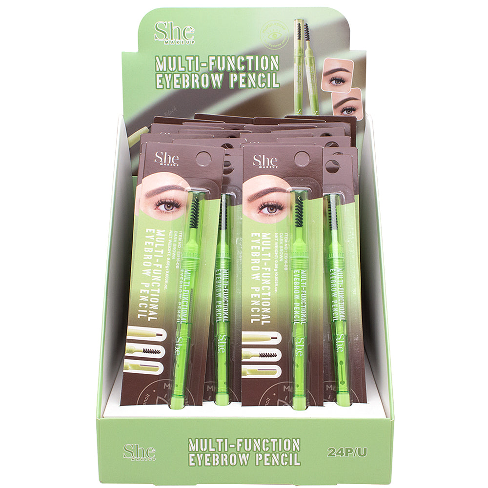 EB16BR  She Makeup Multi-Functional 3 In 1 Eyebrow Pencil DARK BROWN  / 24pcs Display
