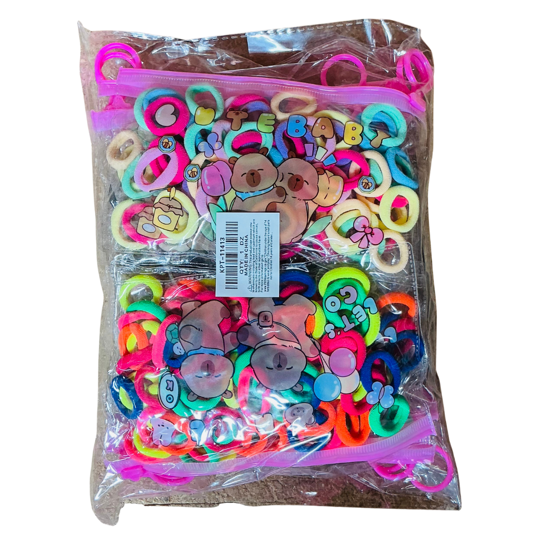 KPT-11413 Colorful Hair Ties with Bags 12pc Set