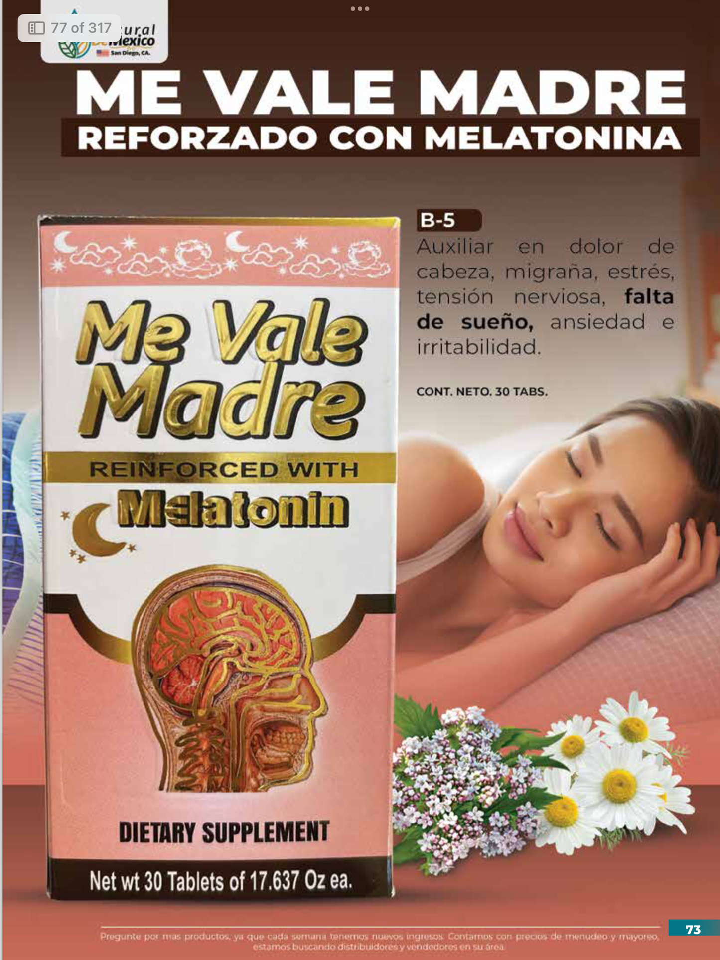 B-5 Me Vale Madre Reforzado Con Melatonia Cont. 30 Tabletas