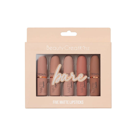 TJLS1-Set Beauty Creations Bare Five Matte Lipsticks