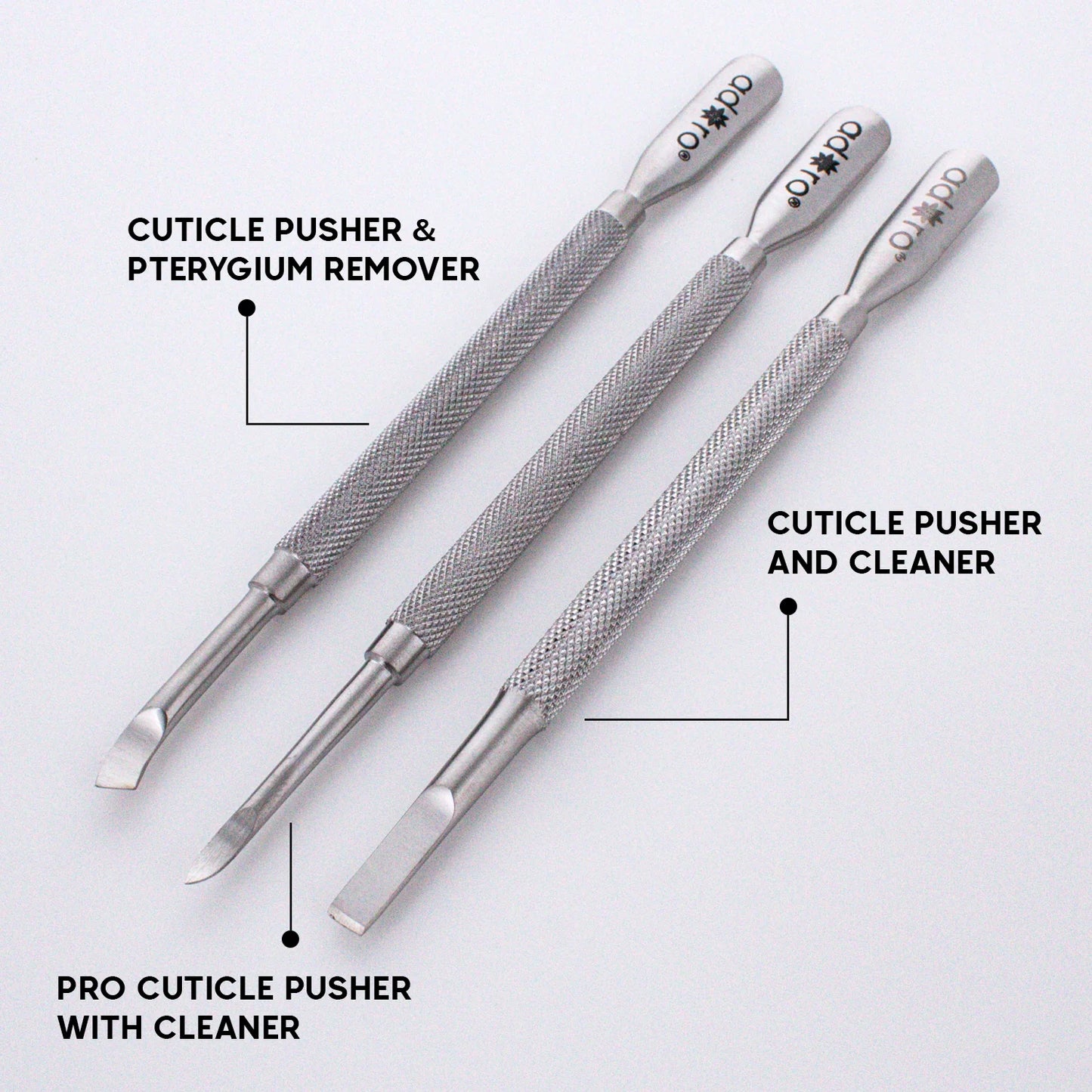 30616 Adoro Stainless Steel Dual End Cuticle Pusher W Sharp Edge Spoon (3PCS)