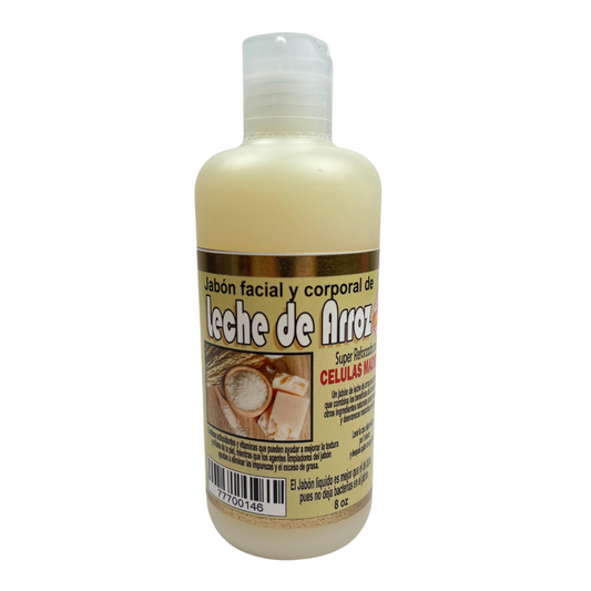 Jabón Líquido Facial y Corporal de Leche de Arroz 8oz