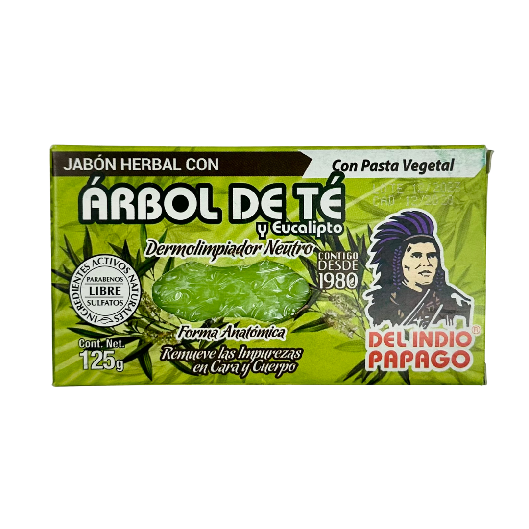 Del Indio Papago Jabón Herbal con Árbol de Té y Eucalipto Remueve las Impurezas 125g