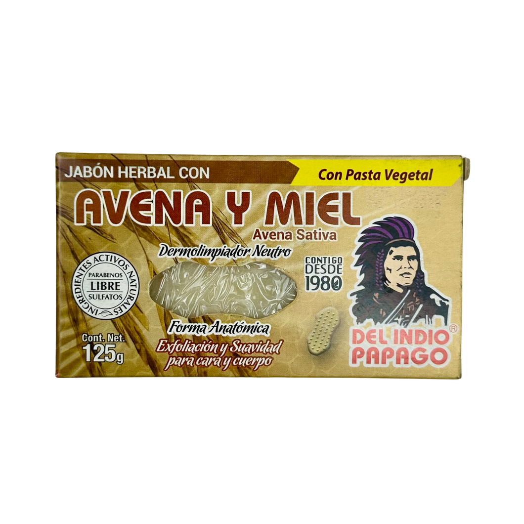 Del Indio Papago Jabón Herbal con Avena y Miel Para Exfoliación y Suavidad 125g