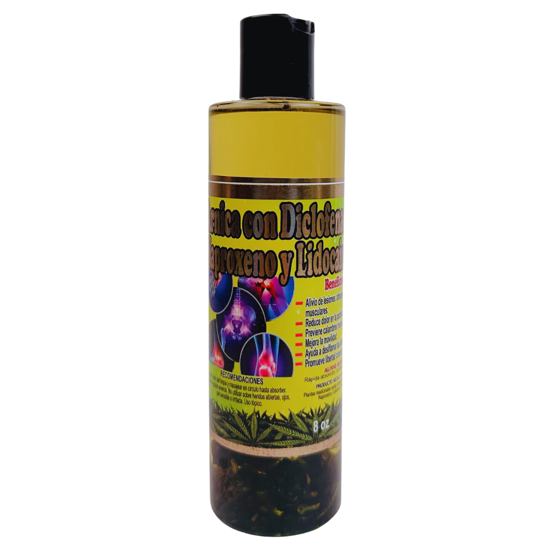 Aceite de Arnica con Diclofanaco, Naproxeno y Lidocaina Cont.  8oz