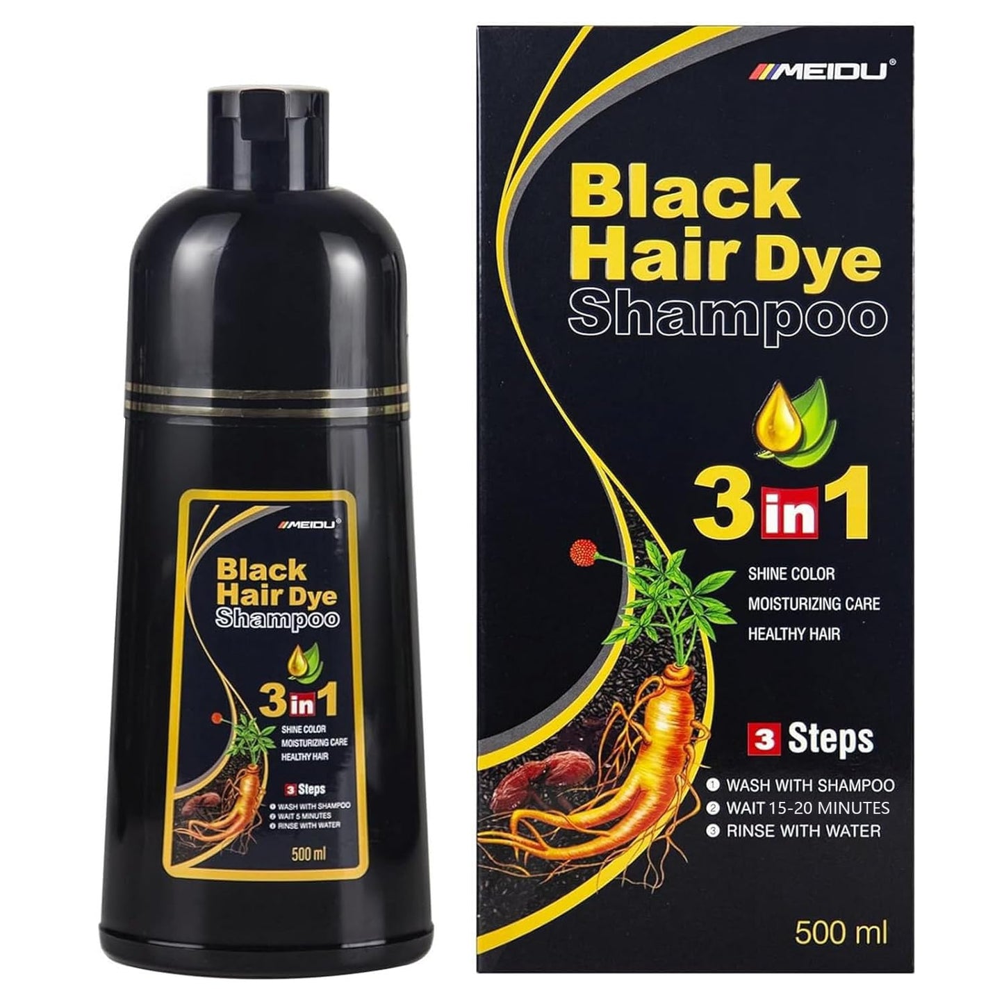 Meidu Hair Dye Shampoo 3 in 1 - Black