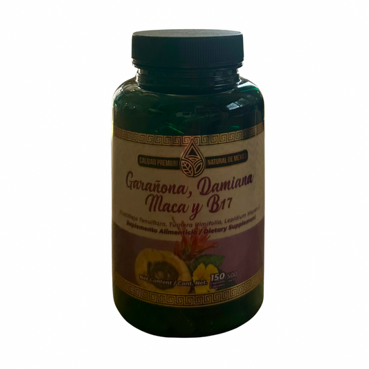 Garañona, Damiana, Maca y B17 Suplemento Alimenticio Cont. 150 Capsulas