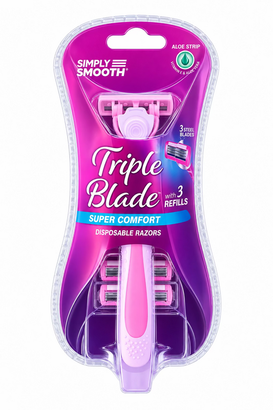 Simply Smooth Triple Blade Disposable Razor With 3 Refills And Aloe Strip "PINK " (3PCS)