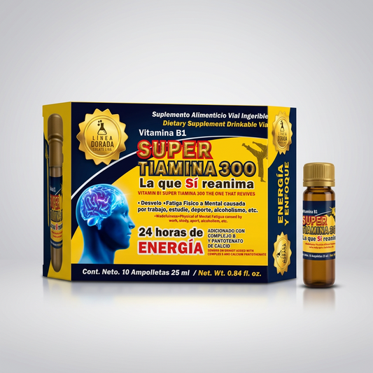 Vitamina B1 Super Tiamina 300 24 horas de Energia 10 Ampolletas 25 ml