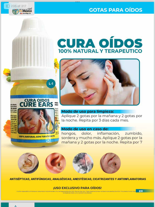 L-1 Cura Oídos 100% Natural Y Terapeutico 5ml/0.16oz