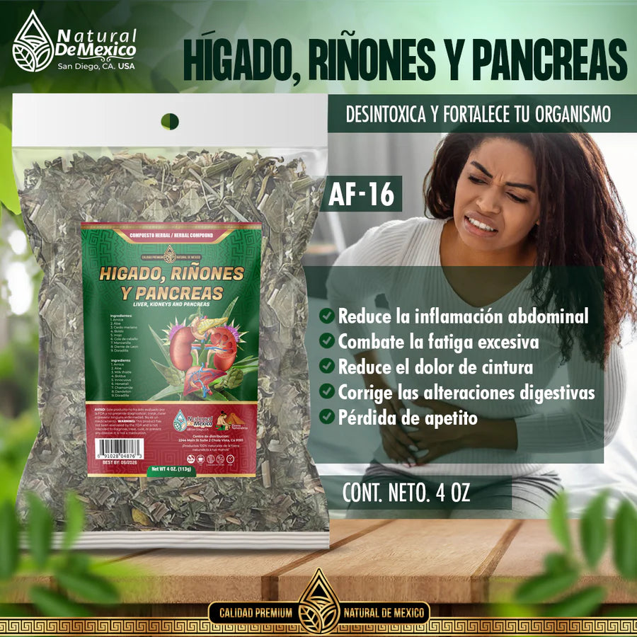 AF-16 Compuesto Herbal Hígado, Riñón y Páncreas Calidad Premium Cont. 4oz