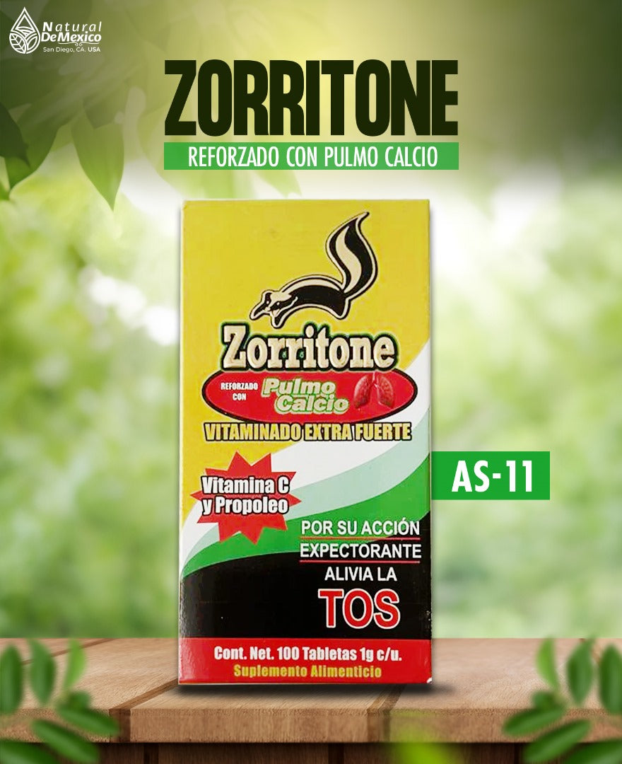 AS-11 Zorritone Reforzado con Pulmo Calcio Vitaminado Extra Fuerte Cont. 100 Tabletas