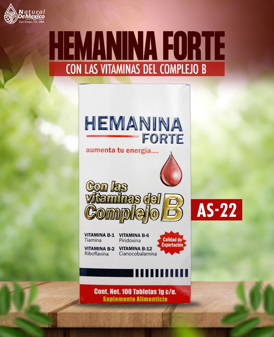 AS-22 Hemanina Forte con Vitamina de Complejo B Cont. 100 Tabletas